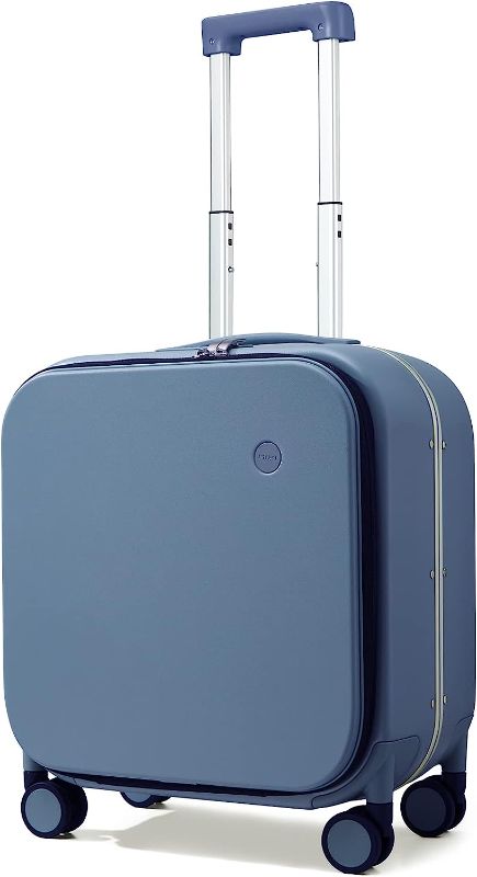 Photo 1 of Carry On Luggage, 18” Suitcase with Front Laptop Pocket, Travel Luggage Aluminum Frame PC Hardside with Spinner Wheels & TSA Lock and Cover (Not for Underseat) - Sapphire Blue
