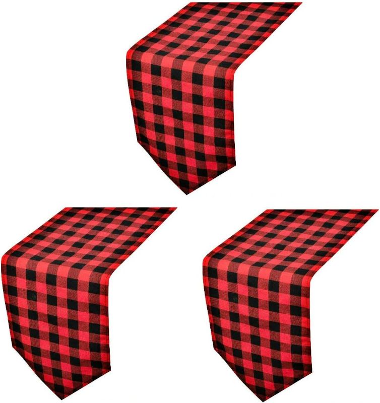 Photo 1 of 3 Pack Buffalo Check Table Runners Red and Black Plaid Table Runner for Christmas Dinner, Lumberjack Party, Outdoor or Indoor Gatherings Table Home Decorations 12"x108" 6PACK
