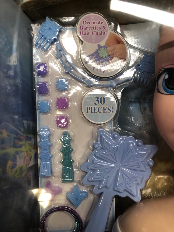 Photo 3 of Disney Frozen Deluxe Elsa Styling Head, Blonde Hair, 30 Piece Pretend Play Set, Wear and Share Accessories, by Just Play Elsa- 30 Piece