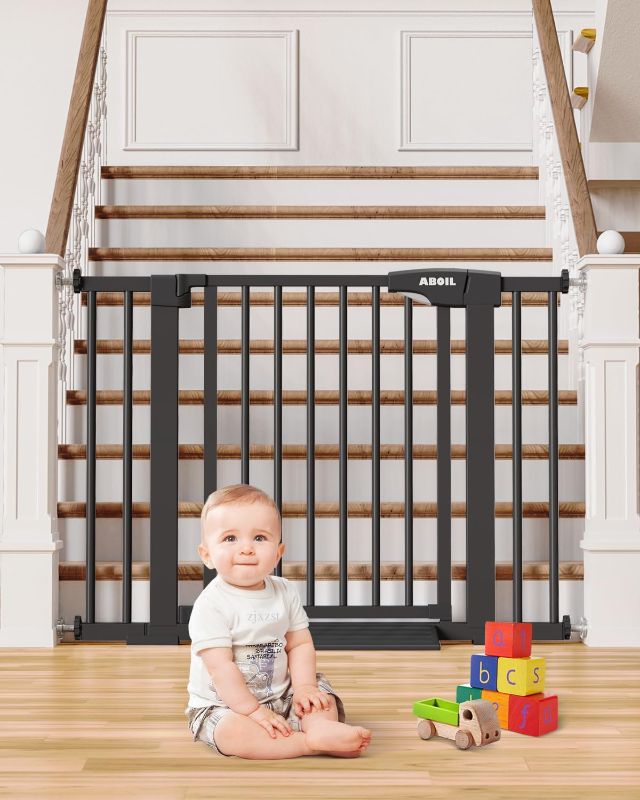 Photo 1 of ABOIL Dog Gate for The House No Drilling, Baby Gate for Stairs Doorway, 29-43 Inch Wide Auto Close Safety Child Gate Gate for Door, Pressure Mounted, Easy Walk Thru Pet Gates (Black)
