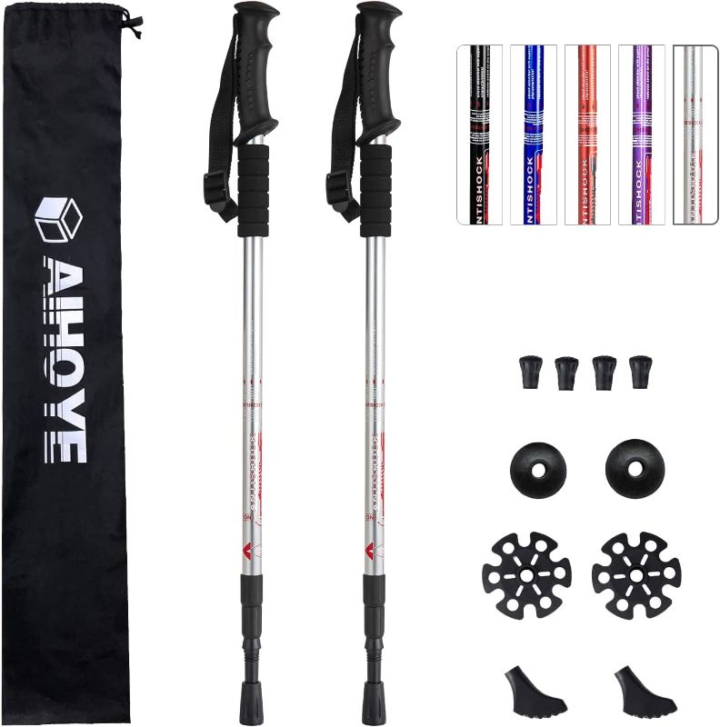 Photo 1 of Aihoye Hiking Trekking Poles, 2 Pack Collapsible,Lightweight, Anti Shock, Hiking or Walking Sticks,Adjustable Hiking Pole for Men and Women