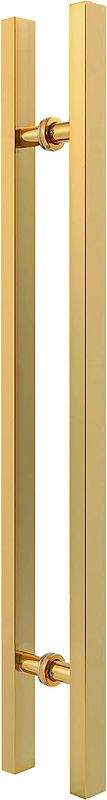 Photo 1 of  Large Stainless Steel Front Door Handle Double Sided, Pull Push Sliding Barn Door Handle, Commercial H Shape Door Pull Handles, Brushed Gold