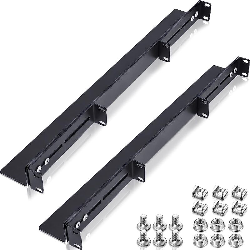 Photo 1 of 2 Pcs Server Rack Rails 1U Server 19 Inch 4 Post Rack Mount Shelf Rail with 8 Pcs Rack Mount Screws, 24-36 Inch Adjustable Server Rails Sliding Universal Rack Mount Kit 200 lbs for Network Equipment