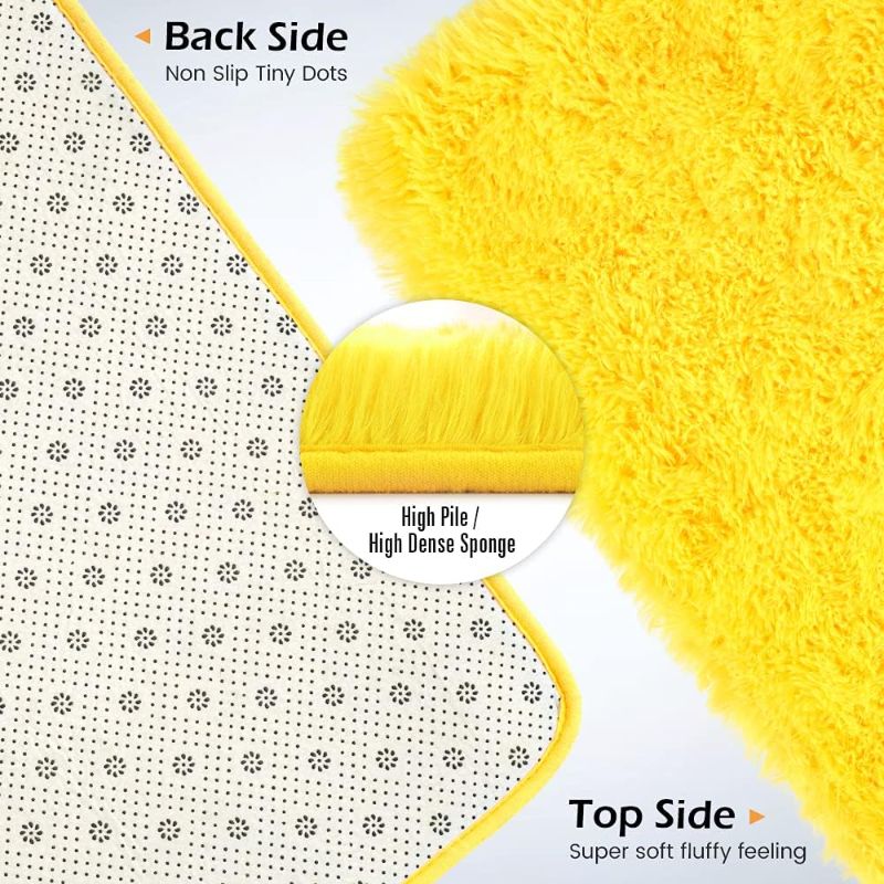 Photo 1 of Yellow 4x5.3 and 5.3x7.5 Feet Rug, Premium Soft Fluffy Rug Modern Shag Carpet, High Pile, Solid Color Plush Rugs for Bedroom Dorm Room Teen Apartment Decor, Comfortable Indoor Furry Carpets