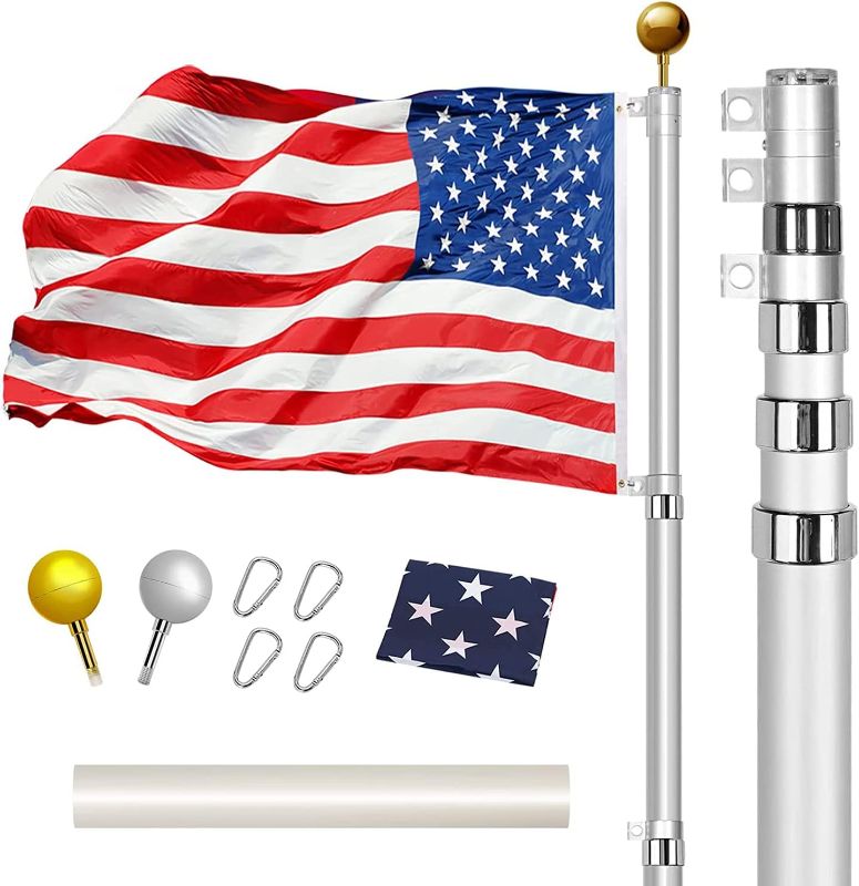 Photo 1 of 25FT Telescopic Flag Pole Kit, Black Heavy Duty Aluminum Telescoping Flagpole, Outdoor Inground Large Telescope Flag Poles with 3x5 USA Flag for Yard, Commercial or Residential