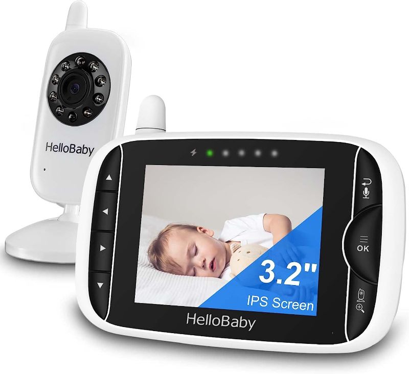 Photo 1 of HelloBaby Video Baby Monitor with Camera and Audio - 3.2Inch Baby Camera Monitor IPS Display, Baby Monitor No WiFi, Two-Way Audio, VOX Mode, Infrared Night Vision, Temperature Monitoring, Lullaby
