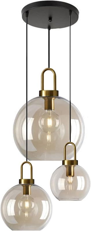 Photo 1 of Raincaty Pendant Light Fixtures Amber Glass Lamp Shade Pendant Lighting for Kitchen Island E26 Lamp for Dining Room (3-Light)
