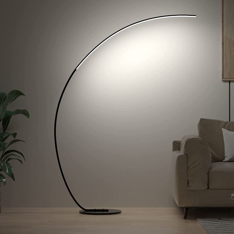 Photo 1 of RGBW Modern Arc Floor Lamp with Remote 69.99 inch Dimmable Black Led for Bedroom Living Room, Cool Unique Ambient Lighting Color Changing Curved Standing Arched Reading Lamp
