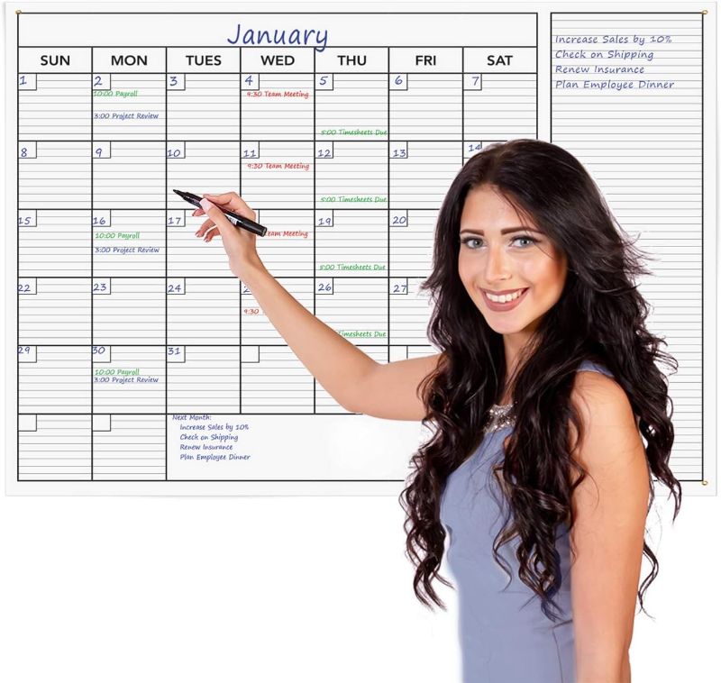 Photo 1 of KITLIFE Wet or Dry Erase Jumbo Monthly Wall Calendar – Undated Office Wall Planner – Erasable Whiteboard with Calendar Month and Notes – Easy Mount Adhesive Foam Strips Included, 24 x 36”
