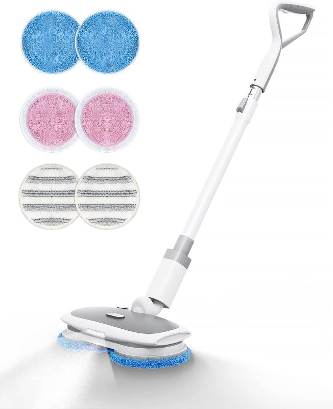 Photo 1 of MARK LIVE Electric Mop, Cordless Floor Cleaner, LED Headlight and Water Sprayer with 300ml Tank, Up to 60 Mins of Powerful Spin, Polisher for Hardwood, Tile and Laminate Floors, 6 Mop Pads
