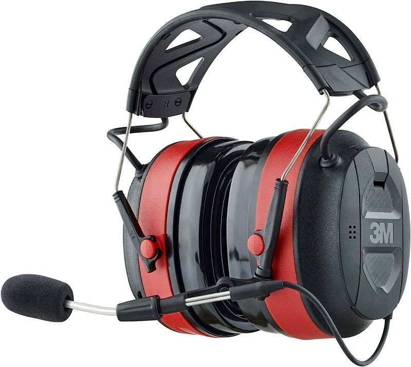 Photo 1 of 3M Pro-Comms Electronic Hearing Protection with Bluetooth Wireless Technology and External Microphones, Bluetooth Headphones, NRR 26 dB,Black/Red
