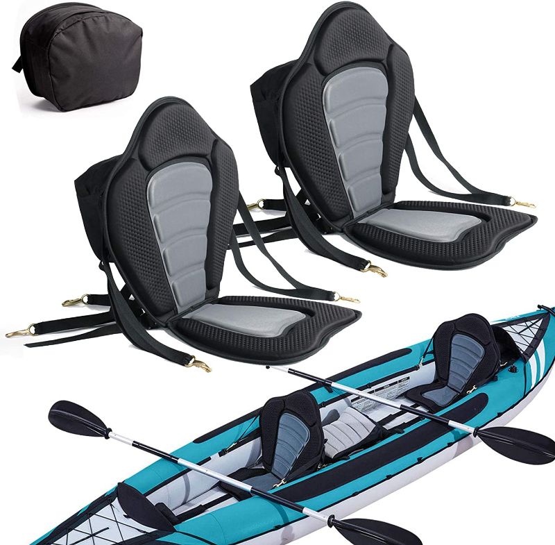 Photo 1 of 2 Pack of Kayak Seat Deluxe Padded Canoe Backrest Seat Sit On Top Cushioned Back Support SUP Paddle Board Seats with Detachable Storage Bag 4 Adjustable Straps for Kayaking Canoeing Rafting Fishing
