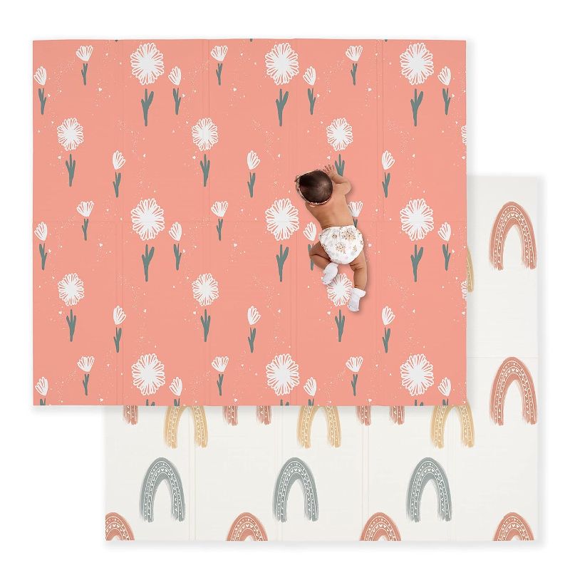 Photo 1 of JumpOff Jo - Large Waterproof Foam Padded Play Mat for Infants, Babies, Toddlers, Play Pens & Tummy Time, Foldable Activity Mat, 70 in. x 59 in. - Flower Power
