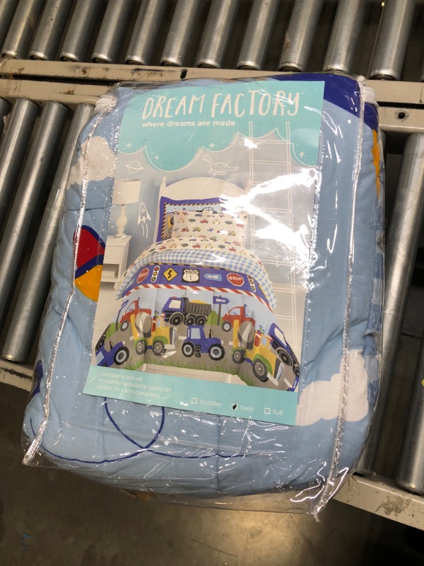 Photo 2 of Dream Factory Trains and Trucks Mini Bed in a Bag - Blue (Twin)