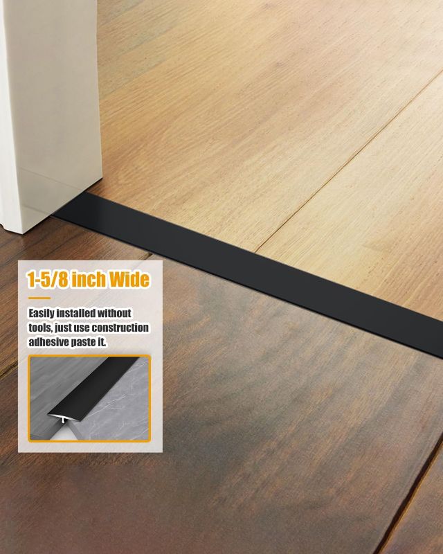 Photo 2 of Aluminum T Molding Floor Transition Strip 36 inch by 1 5/8 inch, Matte Black Doorway Edge Trim for Wood Vinyl Laminate Floors, Flat Cinch Seam Cover/Binder, 40mm Wide 1 5/8" (40mm) Wide T-Molding 1