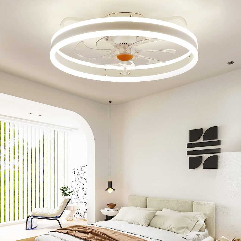 Photo 1 of Asyko Smart Bladeless Ceiling Fans wih Lights, 20” Low Profile Ceiling Fan Flush Mount, App Control & Remote, 3 Color Dimmable and Reversible Fan Blades for Bedroom -White **NO REMOTE** 