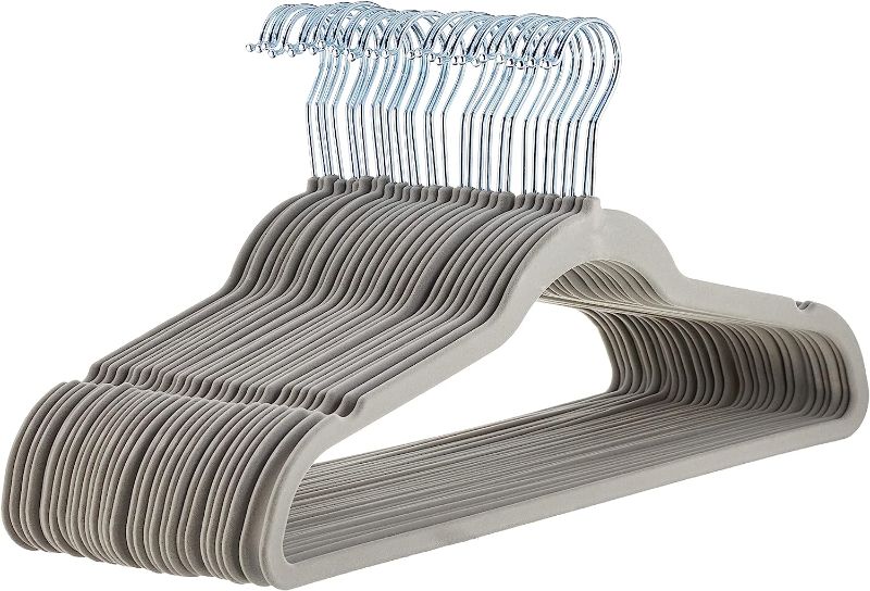 Photo 1 of Amazon Basics Slim, Velvet, Non-Slip Suit Clothes Hangers, Gray/Silver - Pack of 25
