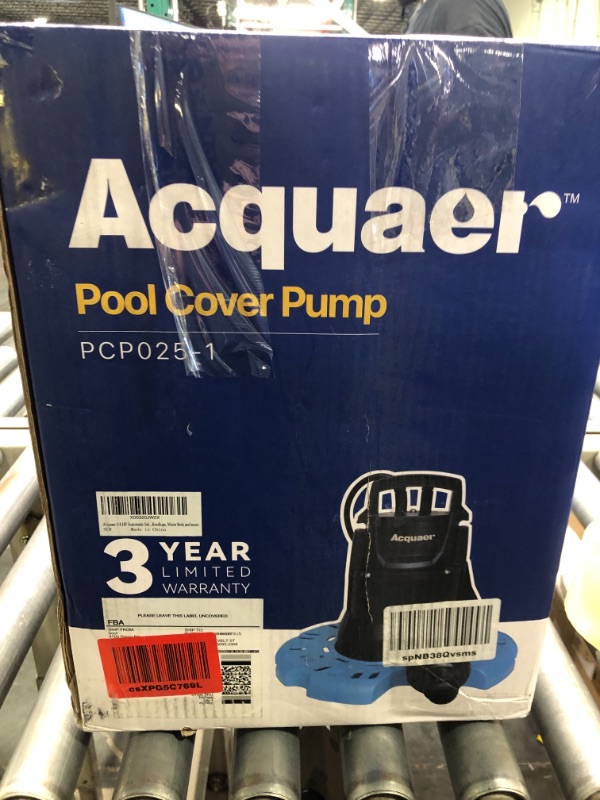 Photo 3 of Acquaer 1/4 HP Automatic Swimming Pool Cover Pump, 115 V Submersible Pump with 3/4” Check Valve Adapter & 25ft Power Cord, 2250 GPH Water Removal for Pool, Hot Tubs, Rooftops, Water Beds and more, new in box