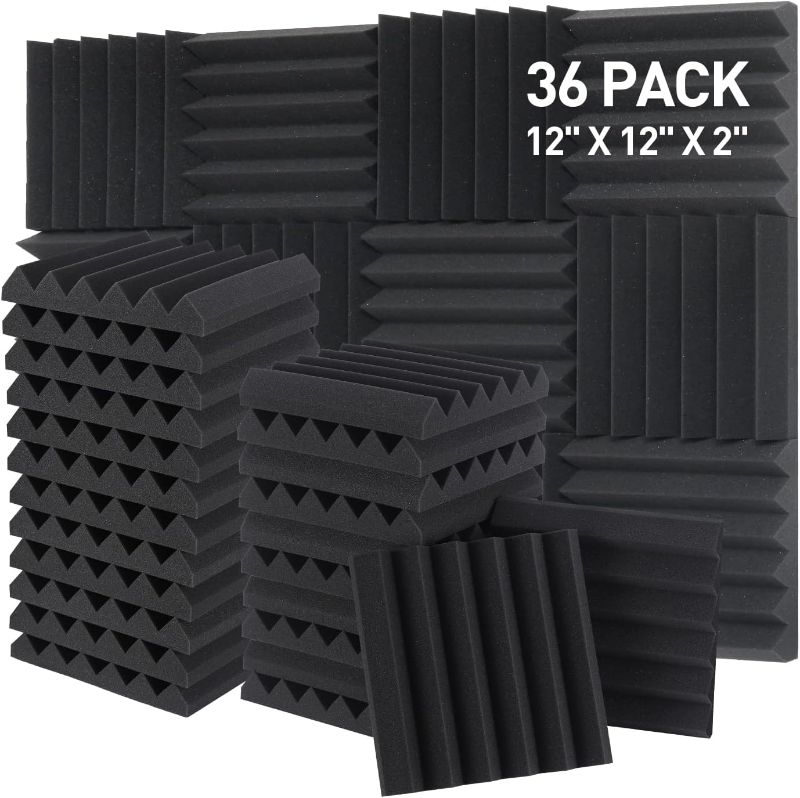 Photo 1 of 60 Wedges Acoustic Foam Panels Sound Proofing Padding for Walls and Ceiling High Density Foam Studio Foam (Black)