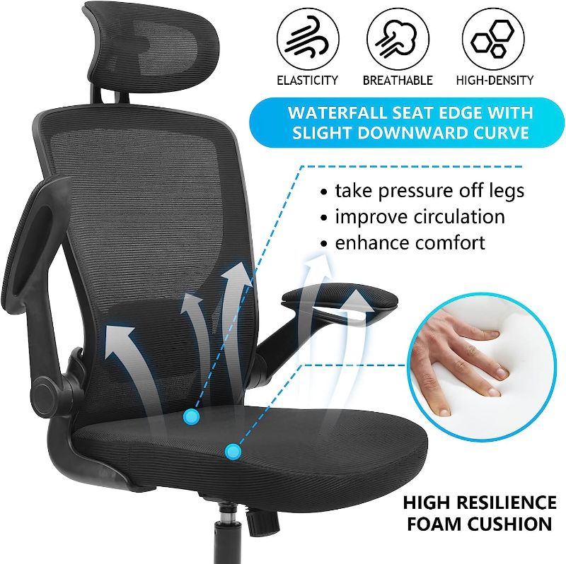 Photo 1 of KERDOM Ergonomic Office Chair, Breathable Mesh Desk Chair with Headrest and Flip-up Arms for Office,Gaming,Computer Lumbar Support Swivel Task Chair, Adjustable Height,Black