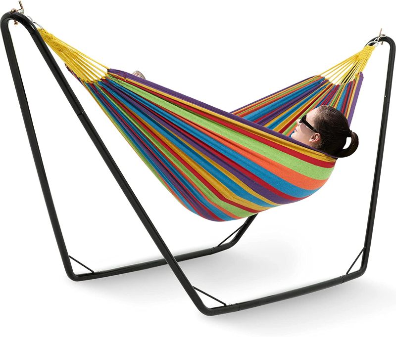 Photo 1 of 
Gafete Hammocks with Stand Included, Space Saving Steel V-Type for 2 Person, Standing Hammocks, Indoor Outdoor Patio Yard, 450 lbs Capacity (Tropical)