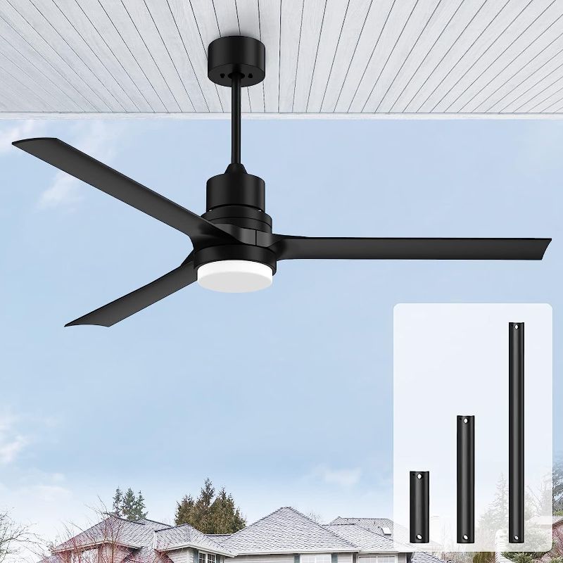 Photo 1 of Biukis Ceiling Fans with Lights,Indoor and Outdoor Black Ceiling Fan with Remote Control, 60-inch Modern Ceiling Fans with Reversible DC Motor for Patio Bedroom Living Room 60-Inch Black