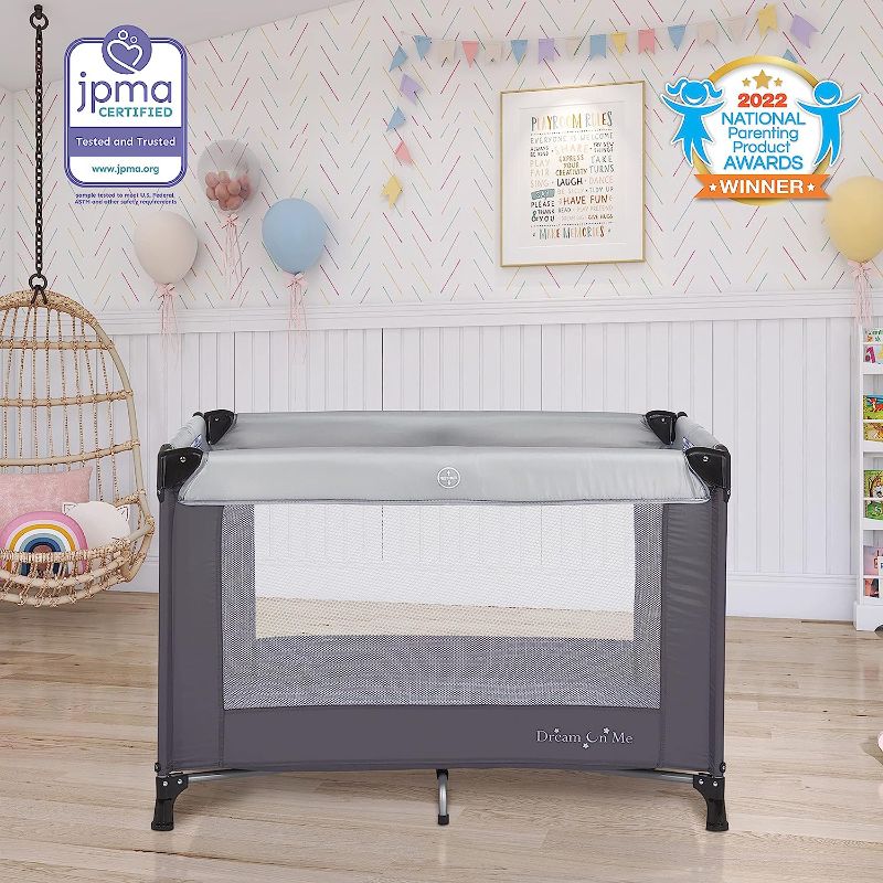 Photo 1 of Dream On Me Nest Portable Play Yard With Carry Bag And Shoulder Strap, Grey