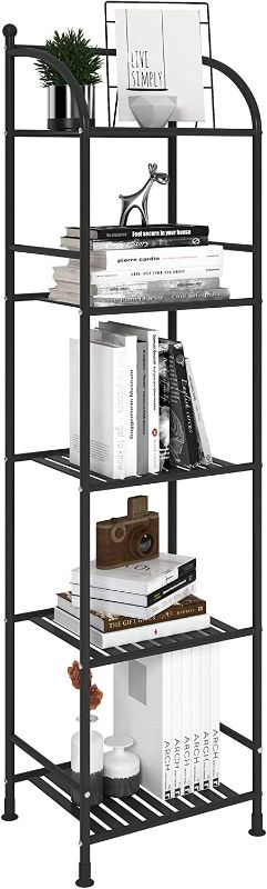 Photo 1 of  FKUO 5 Tier Bathroom Storage Open Shelf Unit, Free-Standing Metal Corner Rack Shelving for Kitchen, Living Room, Hallway (Black, 5 Tier)