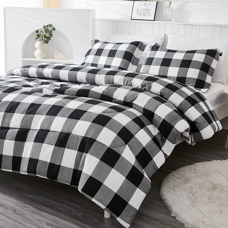 Photo 1 of 
Andency Black Plaid Comforter Set Full Size (79x90 Inch), 3 Pieces (1 Gingham Comforter and 2 Pillowcases), Summer Lightweight Microfiber Buffalo Check Down