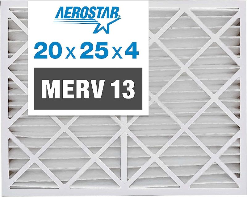 Photo 1 of Aerostar 20x25x4 MERV 13 Pleated Replacement Air Filter for Honeywell FC100A1037, 1 Pack (Actual Size: 20" x 24 3/4" x 4 3/8")