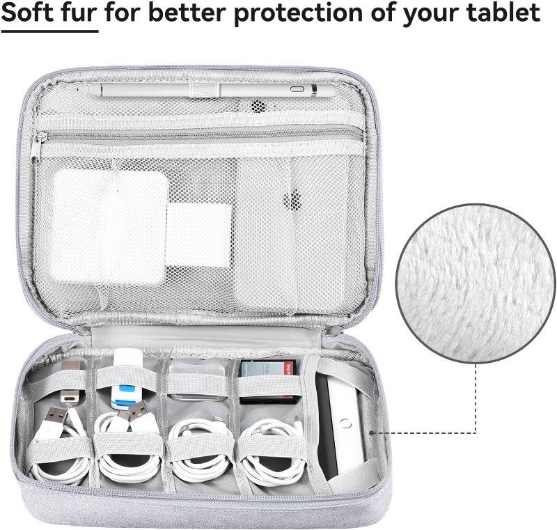 Photo 1 of Large Electronics Organizer Case, Travel Essentials Pouch Bag for Cables, Charger & Cords, 7.9 Inch Tablet, Magic Mouse (Light Gray, Two Layers-L)