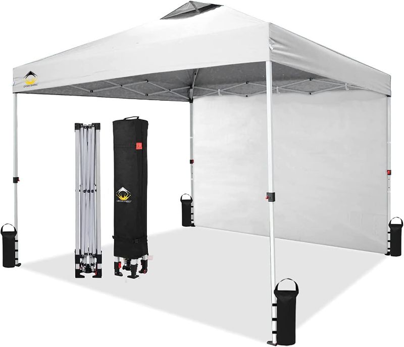 Photo 1 of 
CROWN SHADES 10x10 Pop up Canopy Tent Instant Commercial Canopy with 150D Silver Coated Fabric Including 1 Removable Sidewall, 4 Ropes, 8 Stakes, 4 Weight.