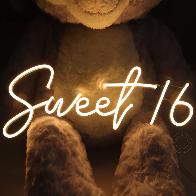 Photo 1 of SYLHOME Sweet 16 LED Neon Light Sign 17"X7.3" 5V Sweet Girls Adults Bedroom Happy Birthday Party Wall Decor Beautiful Bestie Sister Gift USB Warm White