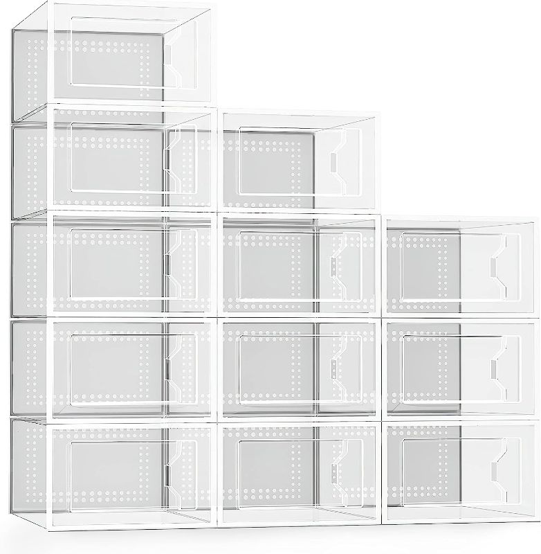 Photo 1 of arge 12 Pack Shoe Storage Organizer for Closet, Clear Plastic Stackable, Shoe Sneaker Containers