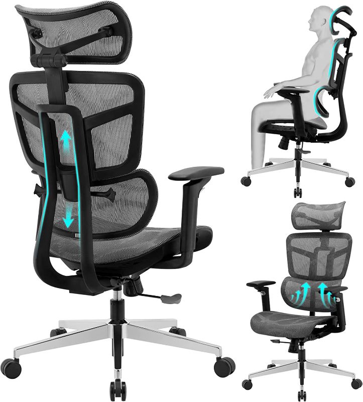 Photo 1 of Ergonomic Office Chair, High Back Home Office Desk Chairs, Big & Tall Mesh Computer Task Chair with Lumbar Support/Headrest/5D Armrests, Executive Desk Chair with Adjustable Height & Tilt Function