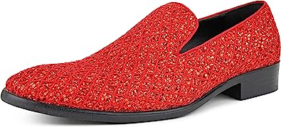 Photo 1 of Mens Dress Shoes Red Metallic Glitter Tuxedo Slip on Loafers for Men The Original Smoking Men Dress Shoes