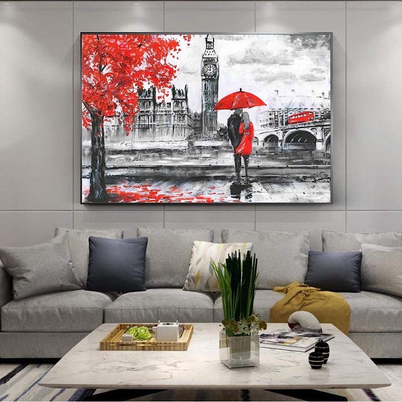 Photo 1 of 
Youhu Canvas Painting Romantic Lovers Under Umbrella Under Red Tree Poster Big Ben Abstract Wall Art Pictures for Room Decor 20x35cm Unframed
