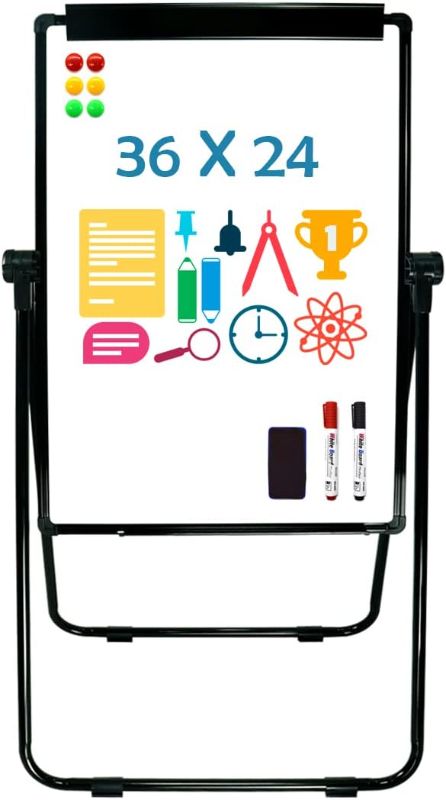 Photo 1 of SCZS White Board Easel Office Portable Tripod with White Board Flipchart Easel Height Adjustable 24x36inches,Perfect for Classroom, Preschool, Homeschool, Restaurant and Presentation (U-Black)