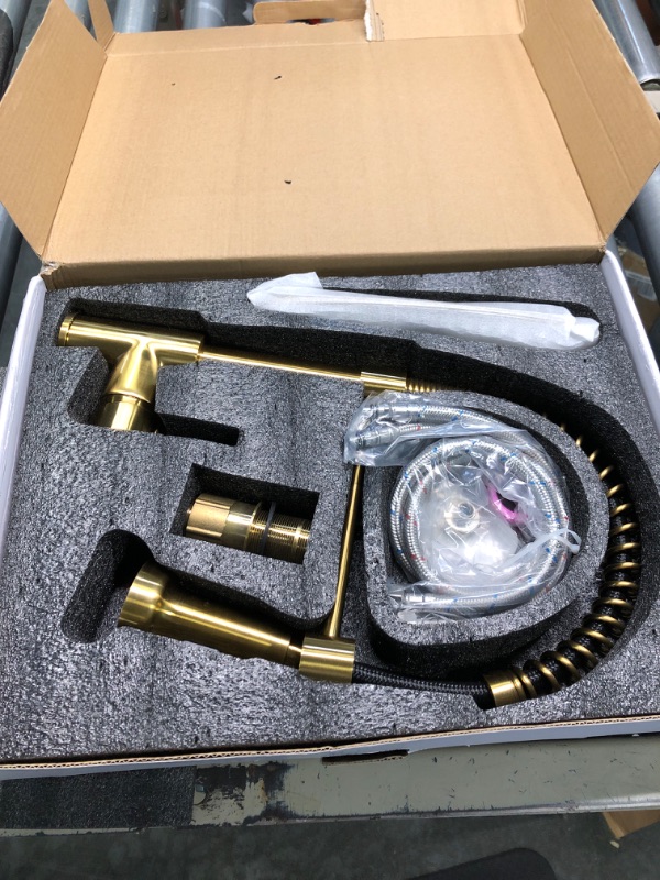 Photo 2 of  Brass Kitchen Faucet High Arc Spring Kitchen Sink Faucet with Sprayer Single Handle Hole Pull Down Bar Sink Faucet Brushed Gold, L60001-3 new in box