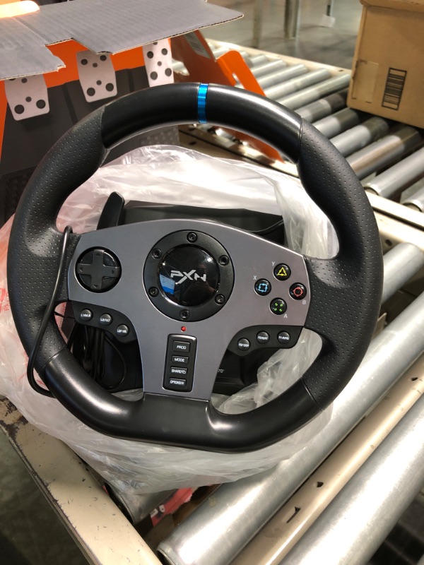 Photo 2 of Game Racing Wheel, PXN V9 270°/900° Adjustable Racing Steering Wheel, with Clutch and Shifter, Support Vibration and Headset Function, Suitable for PC, PS3, PS4, Xbox One, Nintendo Switch.