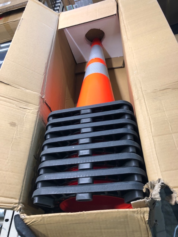 Photo 2 of (8 Cones) BESEA 28” inch Orange PVC Traffic Cones, Black Base Construction Road Parking Cone Structurally Stable Wearproof (28" Height) 01_28"(8 Cones)