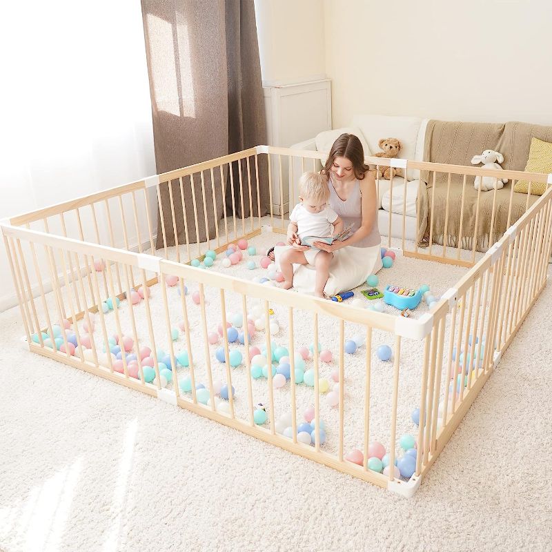 Photo 1 of 
GGF Baby Playpen for Toddler, Wooden Large Baby Playard, Safety Baby Play Fence with Locking Gate