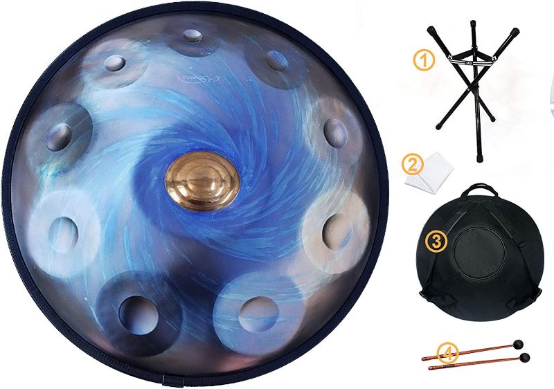 Photo 1 of AS TEMAN HANDPAN, Handpan drum instrument in D Minor 10 Notes 432Hz 22 inches Steel Hand Drum with Soft Hand Pan Bag, 2 handpan mallet,Handpan Stand,dust-free cloth