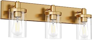 Photo 1 of Aipsun Gold Vanity Light 3 Lights Bathroom Vanity Lighting Fixtures Over Mirror Bathroom Wall Light with Clear Glass Shade(Exclude Bulb)