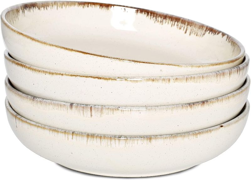 Photo 1 of 
Bosmarlin Stoneware Large Pasta Bowls, 40 Oz, Set of 4, Big Salad Bowls, Microwave and Dishwasher Safe (Barely beige, 9.3 in