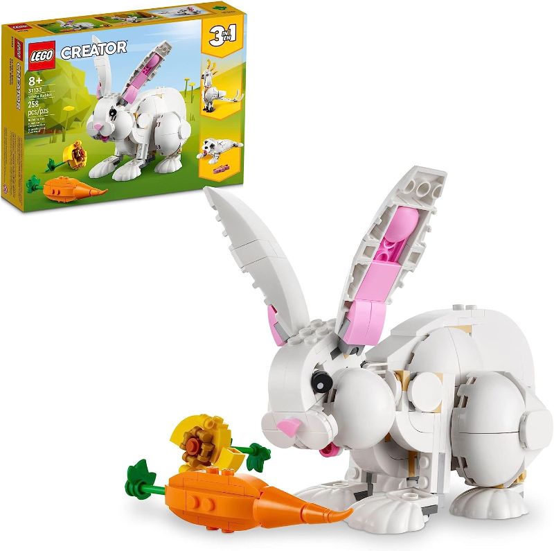 Photo 1 of LEGO Creator 3in1 White Rabbit Animal Toy Building Set 31133, Easter Bunny to Seal and Parrot Figures, Easter Basket Stuffers for Kids Aged 8 Plus Years Old