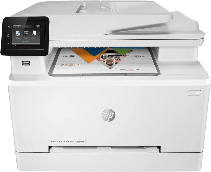 Photo 1 of HP Color Laserjet Pro MFP M283cdw All-in-One Wireless Laser Printer - 50-Sheet ADF, Auto Duplex Printing - Remote Mobile Print Scan Copy Fax, 22ppm, 8.5x14, 600dpi, Ethernet, Cbmoun Printer_Cable