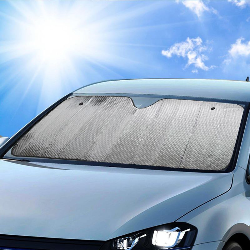 Photo 1 of BDK Standard Chrome Double Bubble Folding Accordion Auto Windshield Sun Shade - Blocks UV Rays Sun Visor Protector, Sunshade to Keep Your Vehicle Cool and Damage Free, Easy to Use - 58 x 24 in, AS-215