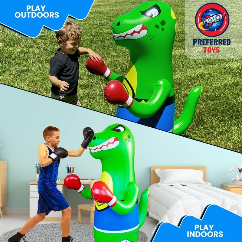 Photo 1 of PREFERRED TOYS - Inflatable Punching Bag for Kids - Bop Bag Inflatable Punching Toy - Inflatable Dinosaur with Instant Bounce Back Movement - Bottom Space Can Use Both Sand and Water (47” Height)