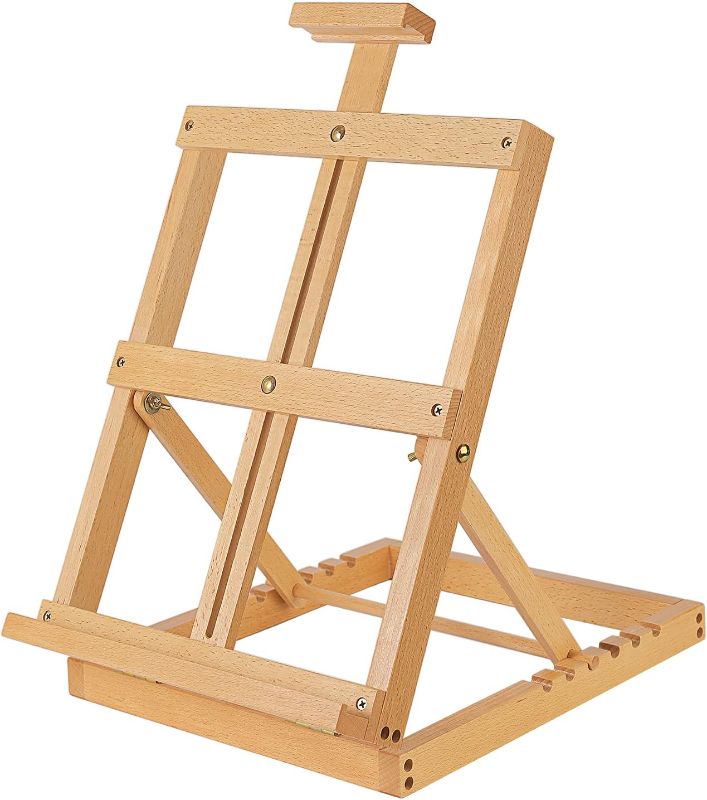 Photo 1 of BIJIAMEI Tabletop Easel for Painting, Heavy-Duty Solid Beech Wood Art Painting &Display Table Easel, Artists Adjustable Table Top Easel for Adults &Kids, Hold Canvas Art up to 23''